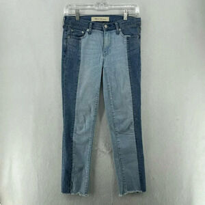 Gap Jeans Women's 24R Blue Light Wash Colorblock Mid Rise Real Straight Raw Hem